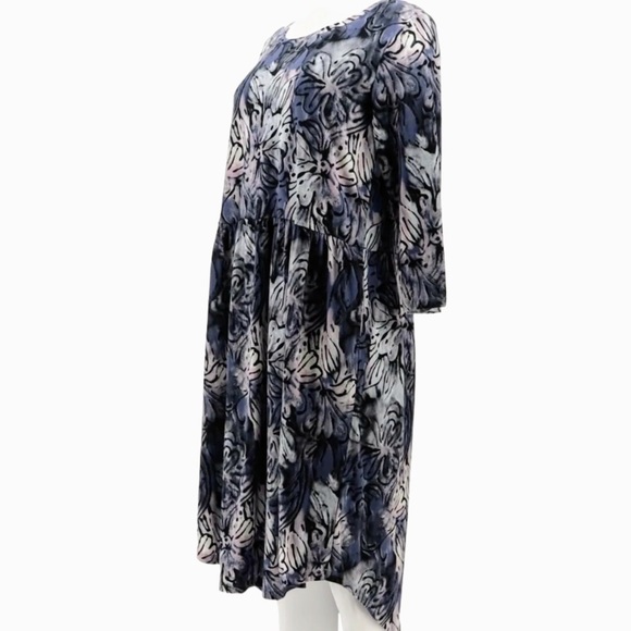 LOGO Lori Goldstein Floral Print Dress Size 2XP Blue Gray Pockets 3/4 Sleeves - Picture 5 of 16